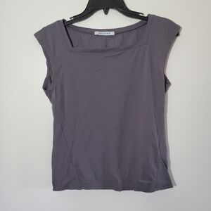 Girshko Dance Studio Wear Mauve Squareneck Stretch Tee Size Small Capped Sleeve